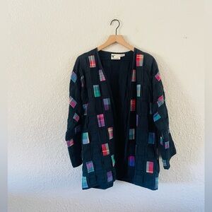 Vintage 90s Yak Magik Cotton Navy & Plaid Rainbow Woven Jacket